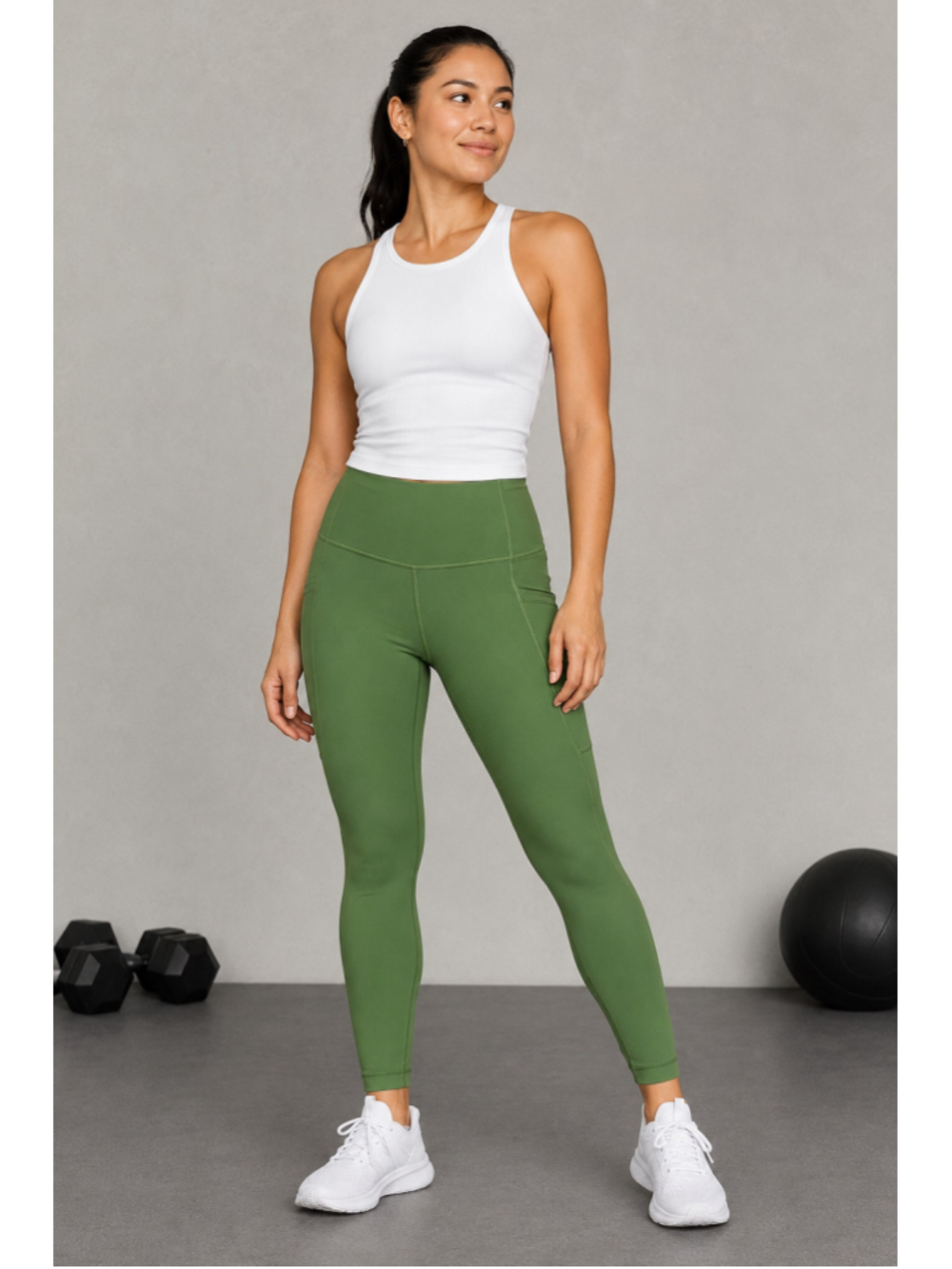 Athleta Transcend Stash High-Rise Leggings Green Size M